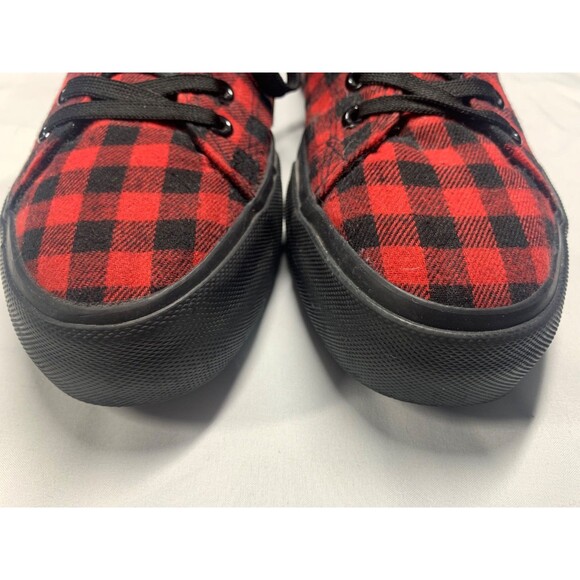 Hot Topic Sneakers Women Sz 11  Black Red Checked Flannel Gothic Punk Comfort - Picture 3 of 7